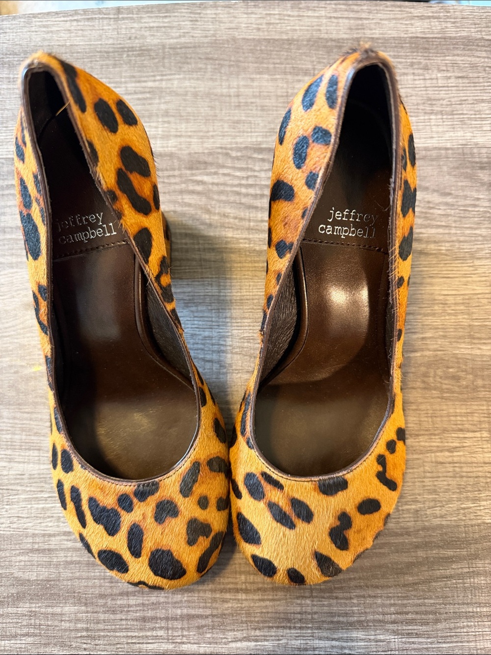 Jeffrey Campbell Leopard-Print Round-Toe Pumps in Tan and Black